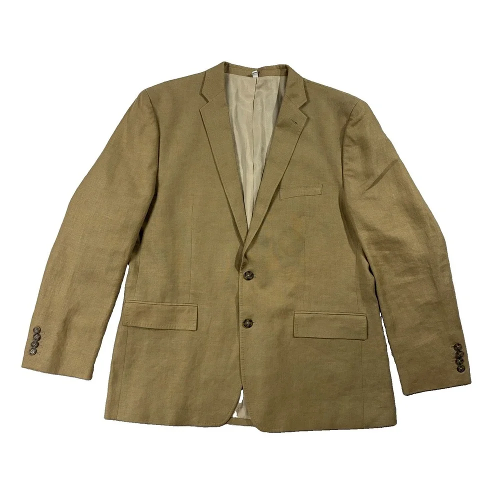 Murano Baird McNutt Linen Blazer Single Breasted Tan Mens XL Quiet Luxury Resort